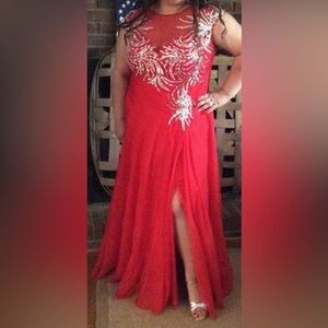Mac Duggal Scarlet Dress with Metallic Accents